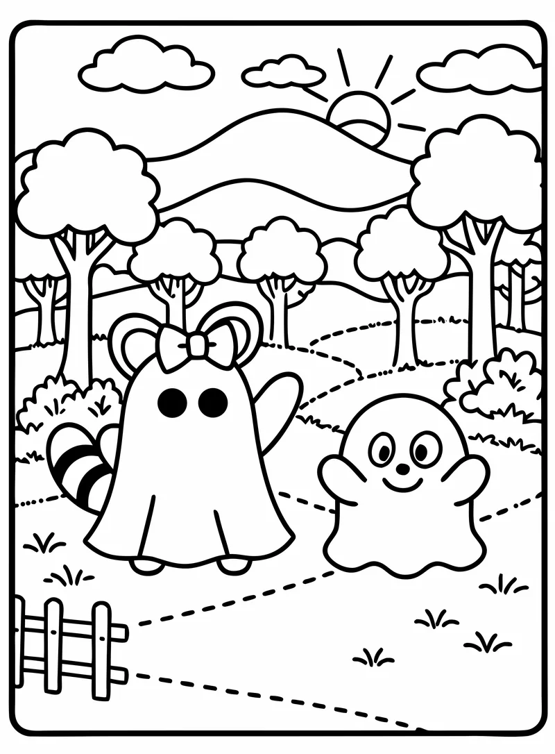 Raccoon trying on a bedsheet ghost costume