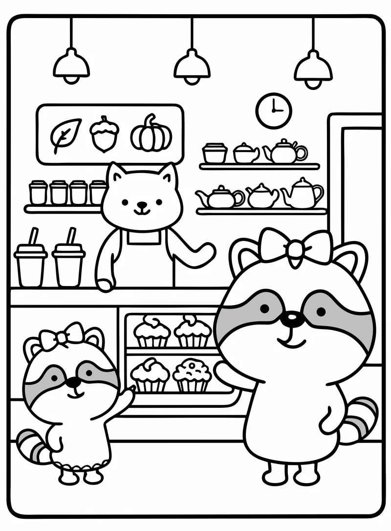 El Gato del Café atiende a Mamá y a Hermanita en el mostrador